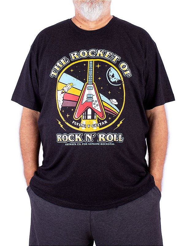 Camiseta Guitarra Rocket Flying V Preta Jaguar