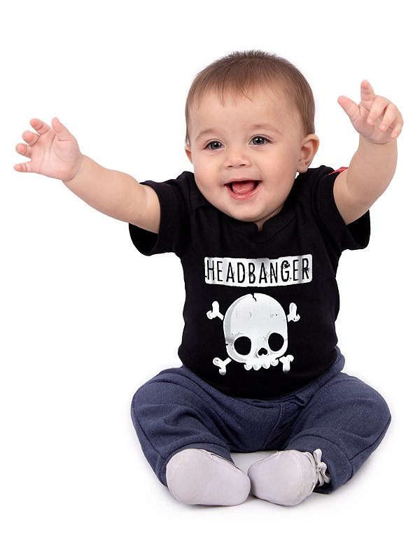 Body Bebê Rock Headbanger Preto