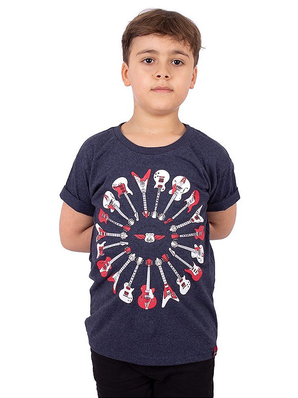 Camiseta Juvenil Instrumento Guitarra Mix Marinho Índigo