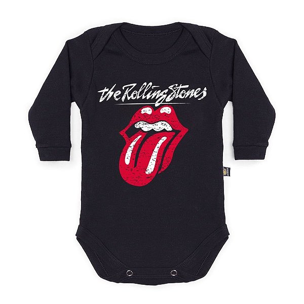 Body Bebê Manga Longa Rolling Stones Preto