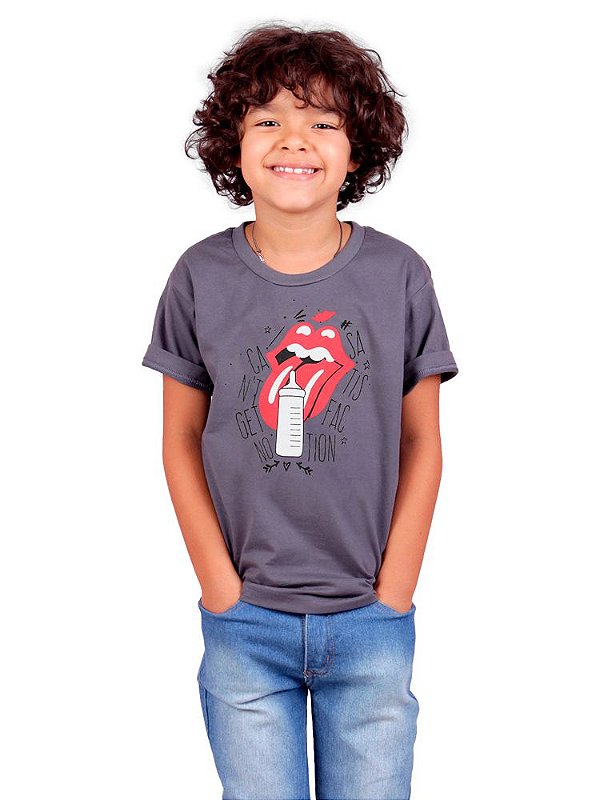 Camiseta Infantil Rolling Stones Satisfaction Cinza