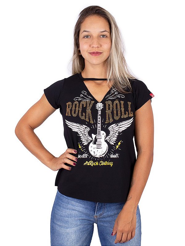 Blusa Choker Rock N Roll Asas Preta