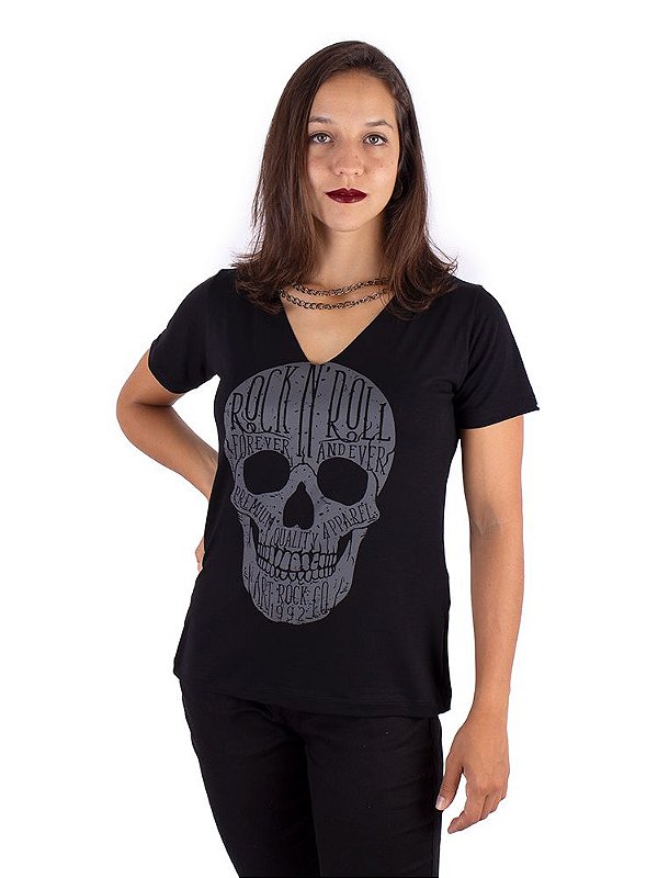 Blusa Corrente Caveira Escrita - Preta