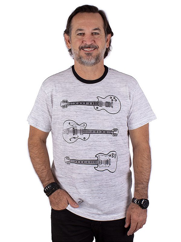 Camiseta Instrumento Tri Guitar Branca Mesclada