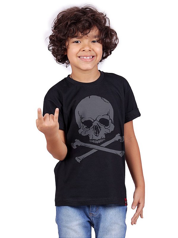 Camiseta Infantil Caveira Ossos Preta