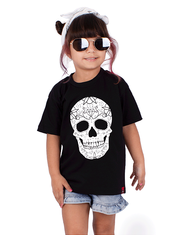 Camiseta Infantil Caveira Mexicana III Preta