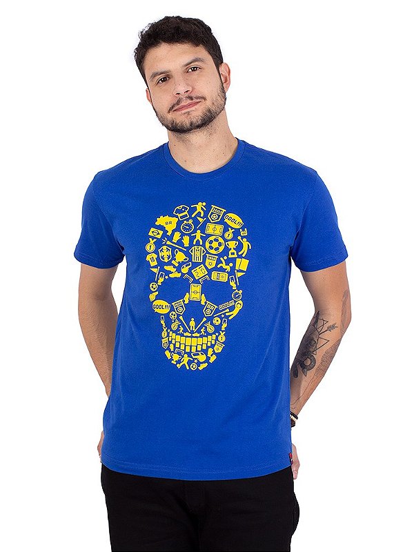 Camiseta Brasil Fut Caveira Azul