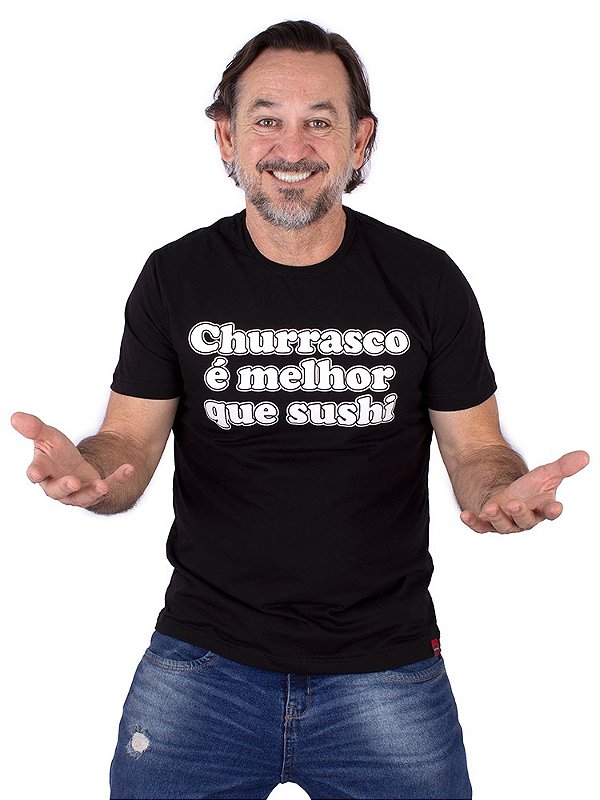 Camiseta Churrasco É Melhor Que Sushi Preta.