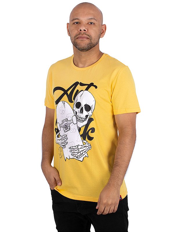 Camiseta Caveira Skate - Amarela.