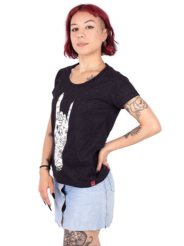 Camiseta Feminina Hand Tattoo - Preta Jaguar