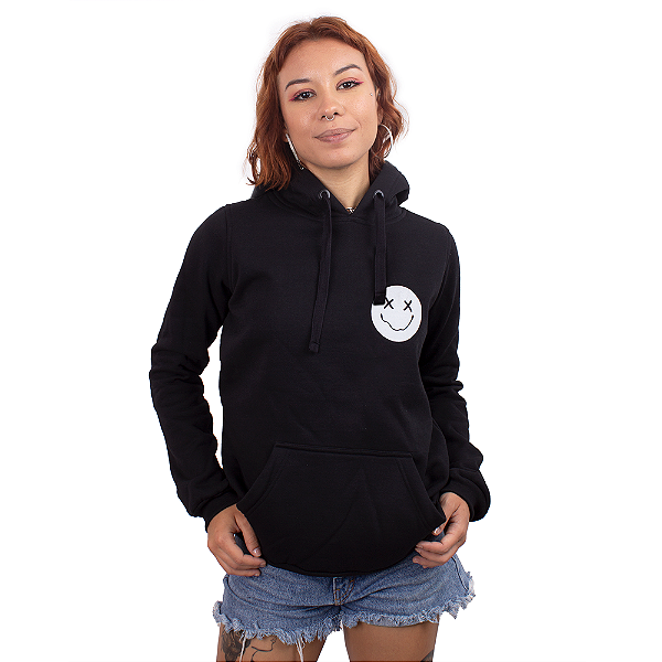 Moletom Feminino Canguru Smile & Rock Preto