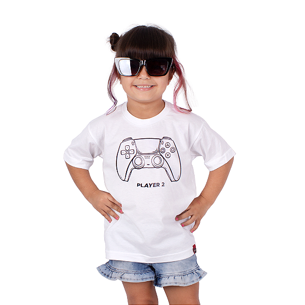 Camiseta Infantil Player 2 PS5 Branca
