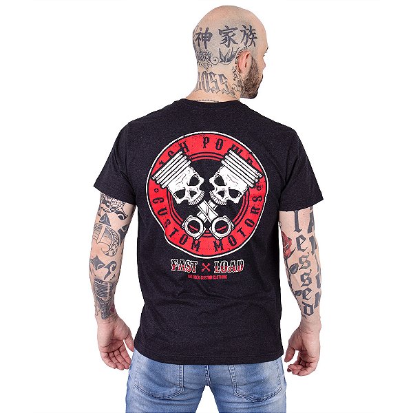 Camiseta Caveira Piston Skull Preta Jaguar