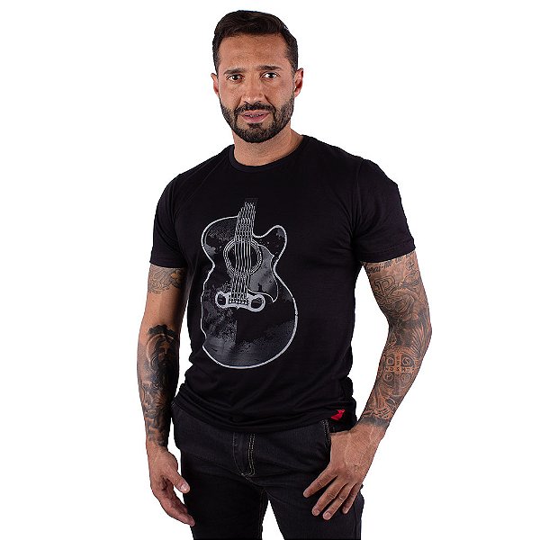 Camiseta Violão Acústico Preta.