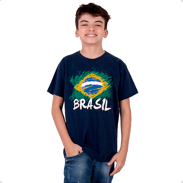 Camiseta Juvenil Brasil Bandeira Copa Marinho