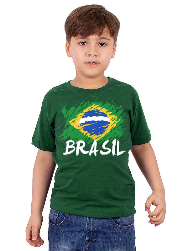 Camiseta Juvenil Brasil Bandeira Copa Verde