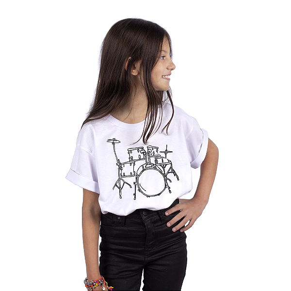 Camiseta Juvenil Bateria Line Drum Branca