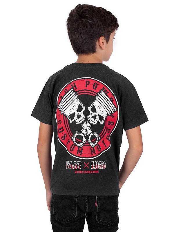 Camiseta Juvenil Caveira Piston Skull Preta Jaguar