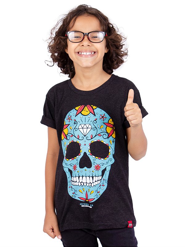 Camiseta Juvenil Caveira Mexicana Preta Jaguar