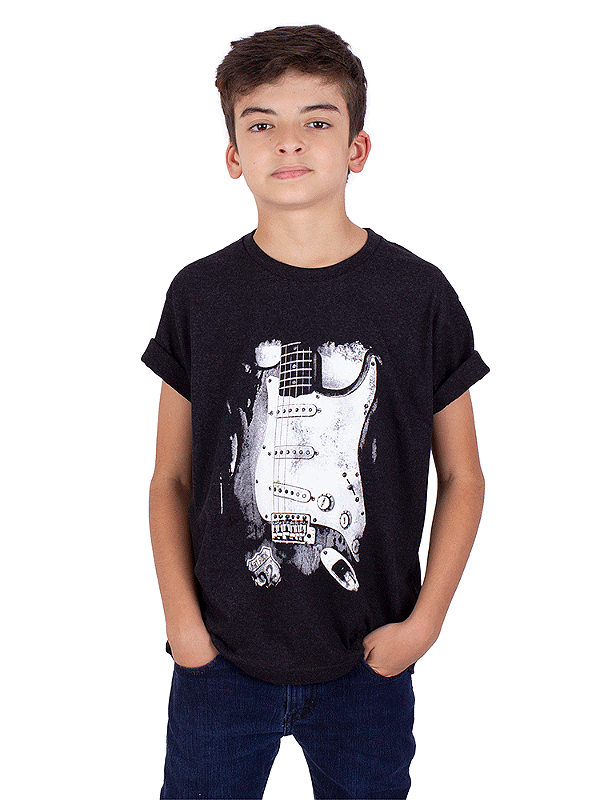 Camiseta Juvenil Guitarra Fender Preto Jaguar