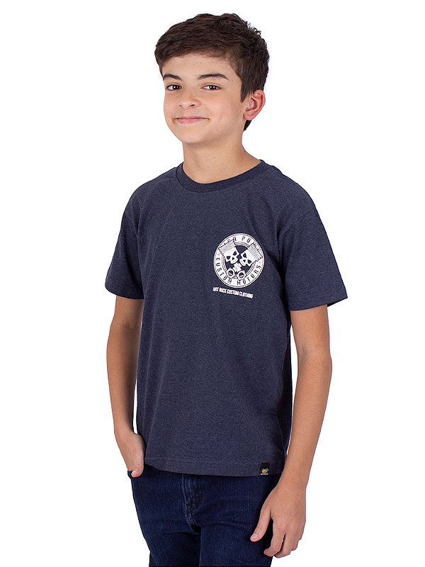 Camiseta Juvenil Caveira Piston Skull Marinho Indigo