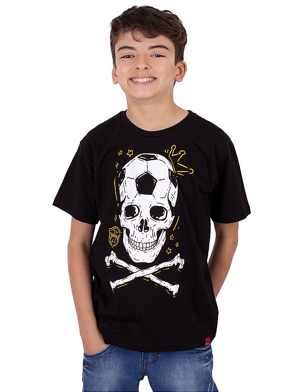 Camiseta Juvenil Brasil Caveira Bola Preta