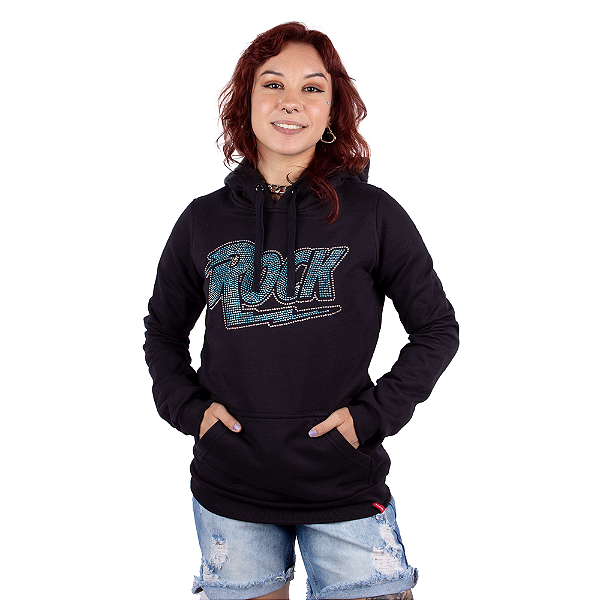 Moletom Feminino Canguru Rock Blue Rain - Preto