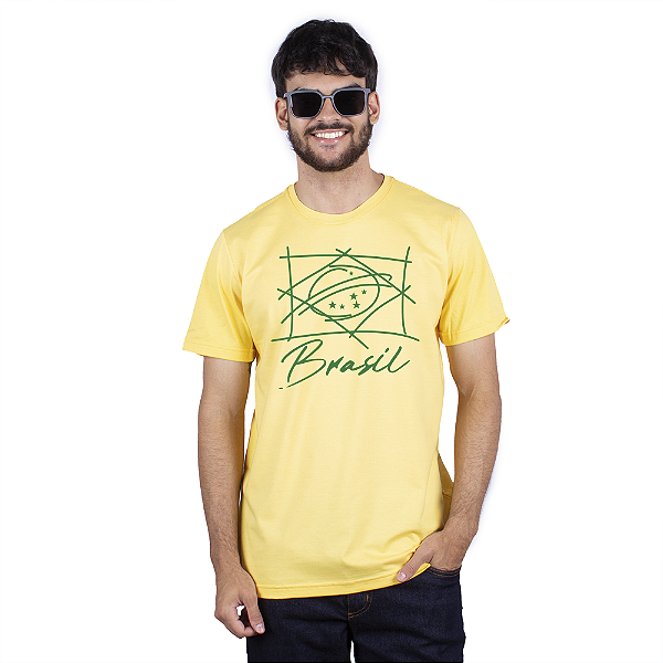 Camiseta Brasil Traços - Amarela.