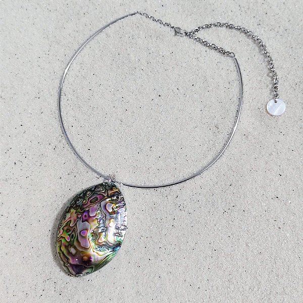 COLAR MARÉ ARO - DOUBLE FACE - AÇO INOXIDÁVEL - ABALONE E MADREPÉROLAS