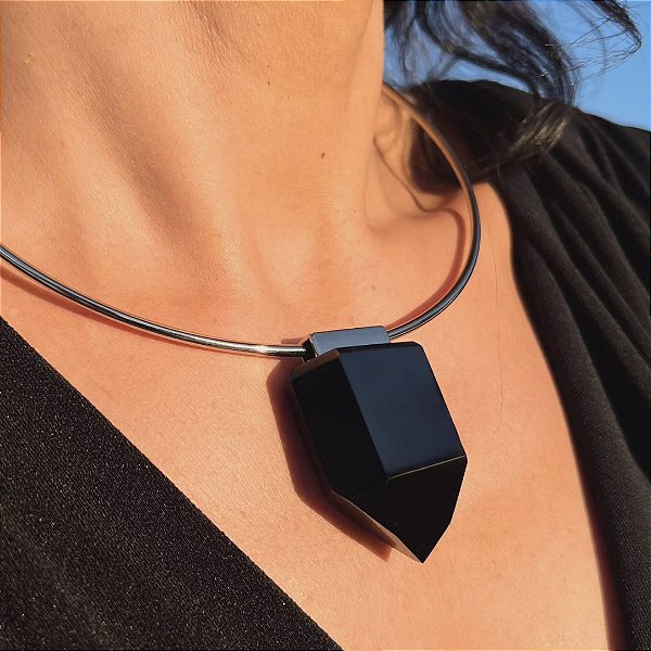Colar Tokyo - Obsidiana Negra - Metais Personalizáveis
