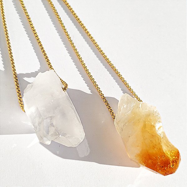 Escapulário Balance G - Citrino e Cristal - Aço Inoxidável prata ou ouro