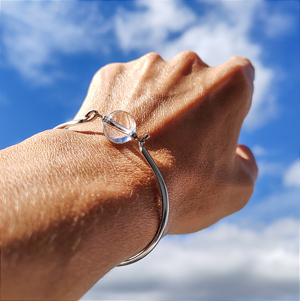 Bracelete Órbita Aço Inoxidável - Cristal Natural