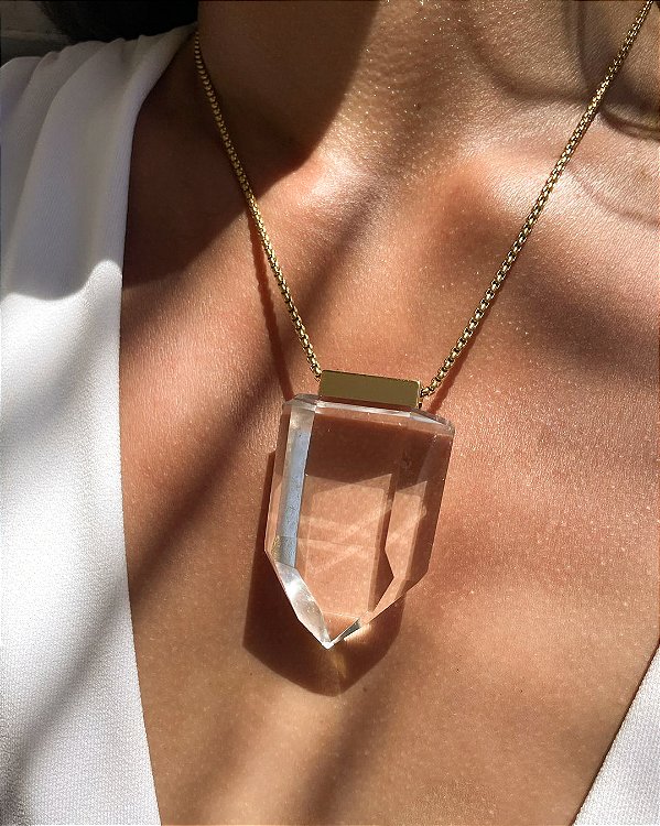 Colar Sampa - Aço Inoxidável - Cristal Natural Especial