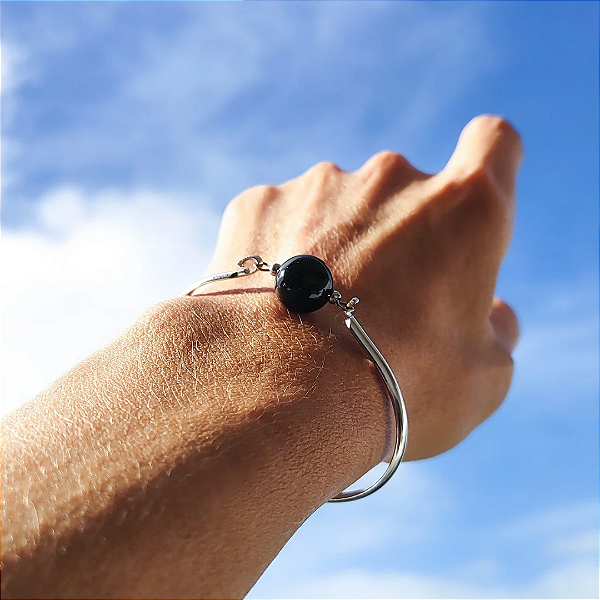 Bracelete Órbita - Aço Inoxidável - Obsidiana Negra