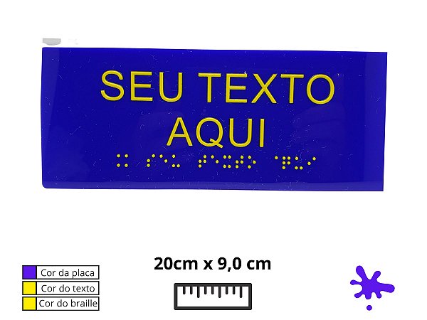 Placa de Braille 20x9 cm, acrílico azul, texto e braille na cor amarela PBAZ2009BAM