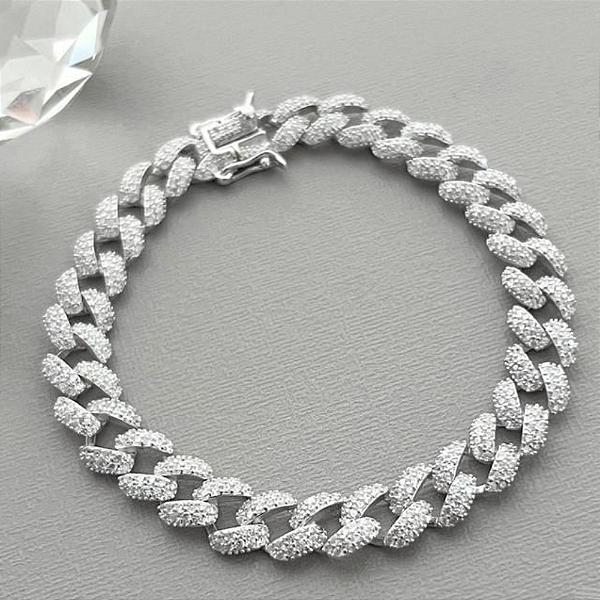 Pulseira Grumet Cravejada Zircônia - Prata 925