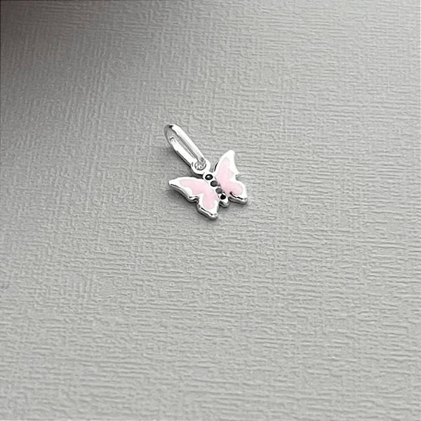 Pingente Infantil com Borboleta em Prata 925 e Resina Rosa