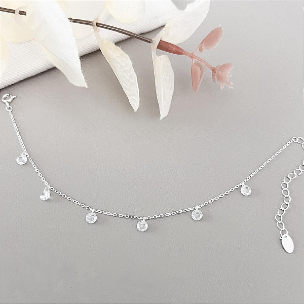 Pulseira Zircônia Redonda Transparente – Prata 925 | Ajustável