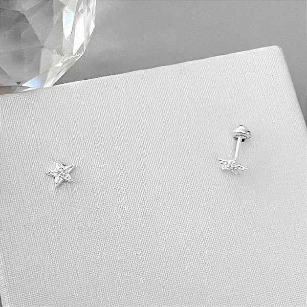 Brinco Estrela Cravejada – Tarraxa Baby | Prata 925