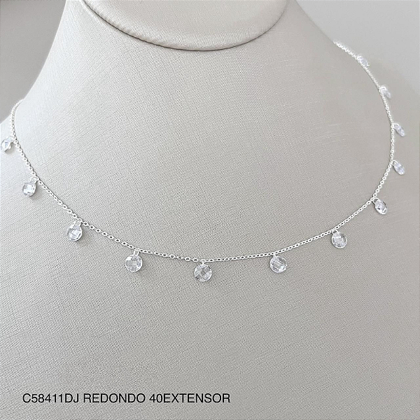 Colar com 12 Zircônias Transparentes Redondas – Prata 925