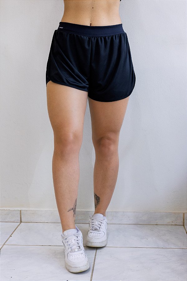 Short duplo preto poliamida com dryfit Porle