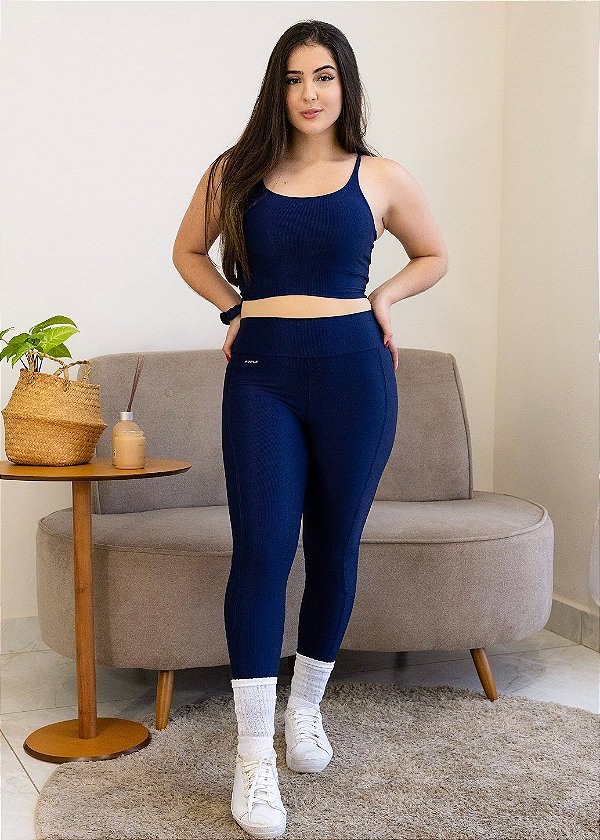 Legging Duda azul marinho suplex de poliamida canelado - PORLE