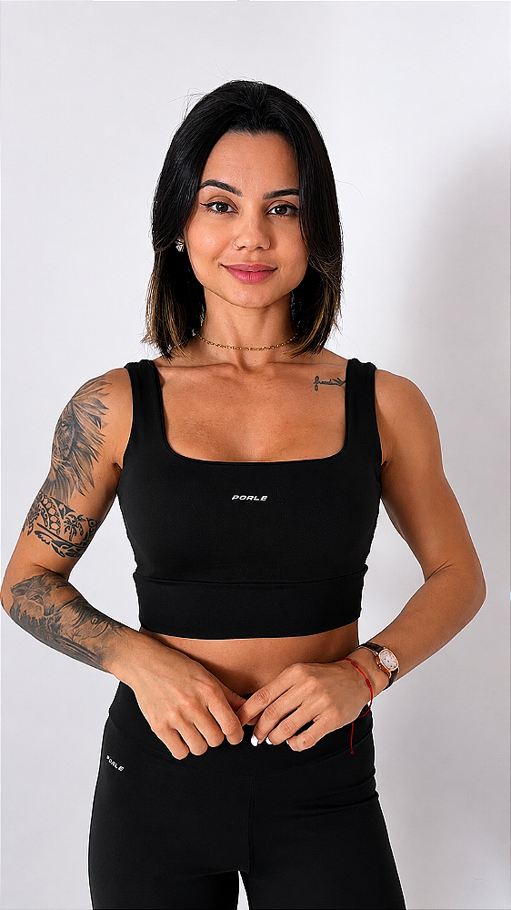 Top Cropped preto alta sustentação suplex de poliamida - PORLE
