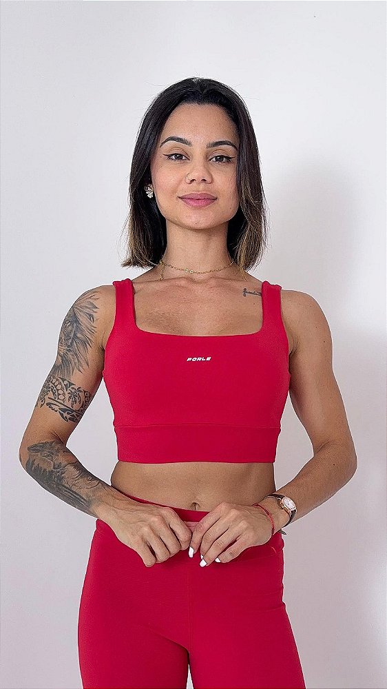 Top Cropped vermelho alta sustentação suplex de poliamida - PORLE