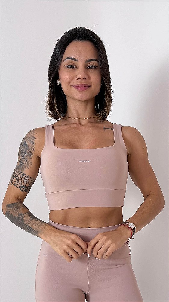 Top Cropped cappuccino alta sustentação suplex de poliamida - PORLE