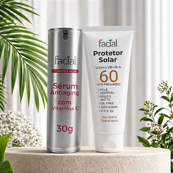 Combo Rosto mais Jovem - Sérum Anti Aging com Vit C e Protetor Solar Fps 60