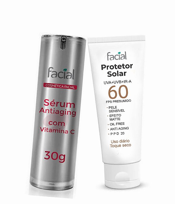 Combo Rosto mais Jovem  - Sérum Anti Aging com Vit C e Protetor Solar Fps 60