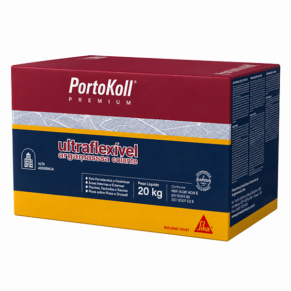 Argamassa AC3 Bicomponente PortoKoll Premium Rápida 20kg ACIII Flexível Para Porcelanato Piscina Fachada
