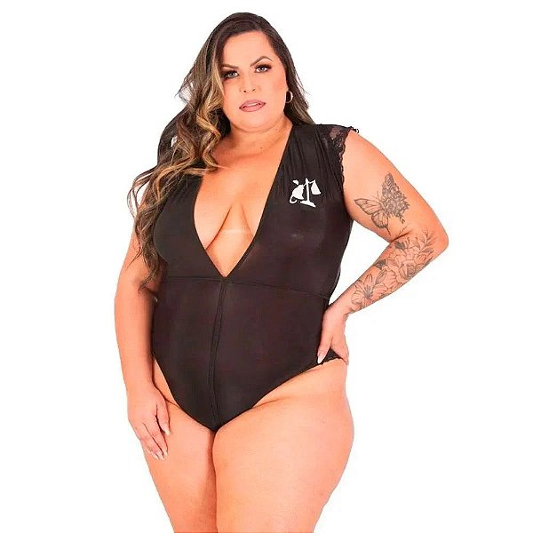 Body Fantasia Advogata Sexy Plus Size Preto - Lingerie Pimenta Sexy