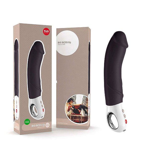 FUN FACTORY BIG BOSS - Vibrador Ponto G Recarregável em Formato de Pênis com Glande, 6 Modos de Vibração | Cor: Preto